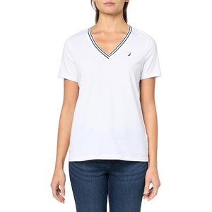 image:imageNautica Womens Solid VNeck Short Sleeve TShirt ShirtBright WhiteWhite