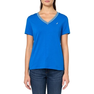 image:imageNautica Womens Solid VNeck Short Sleeve TShirt ShirtCerulean