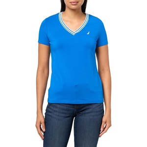 image:imageNautica Womens Solid VNeck Short Sleeve TShirt ShirtCerulean Blue