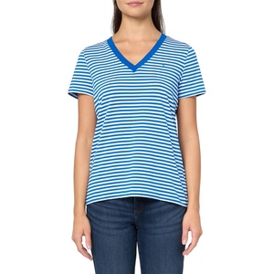 image:imageNautica Womens Solid VNeck Short Sleeve TShirt ShirtCeruleanWhiteWhite