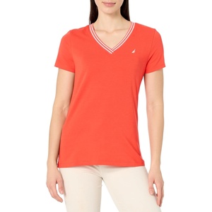 image:imageNautica Womens Solid VNeck Short Sleeve TShirt ShirtGrenadine