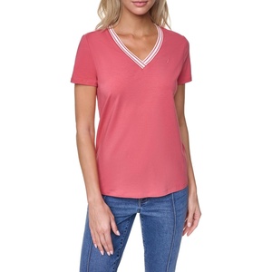 image:imageNautica Womens Solid VNeck Short Sleeve TShirt ShirtMineral Red