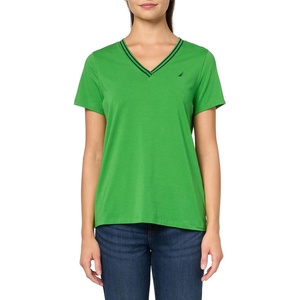 image:imageNautica Womens Solid VNeck Short Sleeve TShirt ShirtNew Leaf