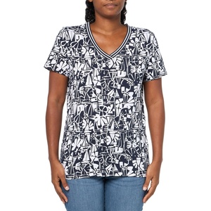 image:imageNautica Womens Solid VNeck Short Sleeve TShirt ShirtNight SkyBright White Multi