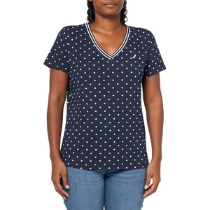 image:imageNautica Womens Solid VNeck Short Sleeve TShirt ShirtNight SkyWhite Bright