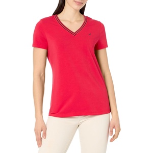 image:imageNautica Womens Solid VNeck Short Sleeve TShirt ShirtRegatta Red