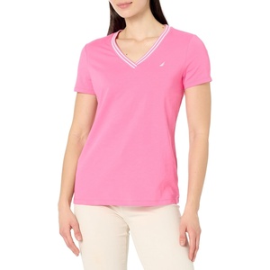 image:imageNautica Womens Solid VNeck Short Sleeve TShirt ShirtSangria Sunset