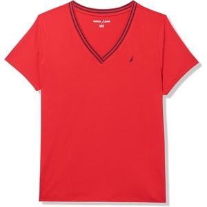 image:imageNautica Womens Solid VNeck Short Sleeve TShirt ShirtScarlet