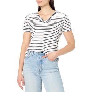 image:imageNautica Womens Stripe VNeck Short Sleeve TShirtBright WhiteNight Sky