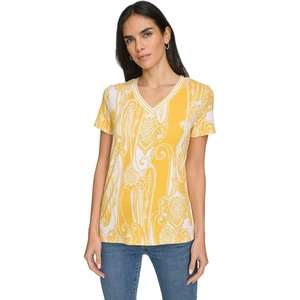 image:imageNautica Womens Stripe VNeck Short Sleeve TShirtGoldenrodWhite