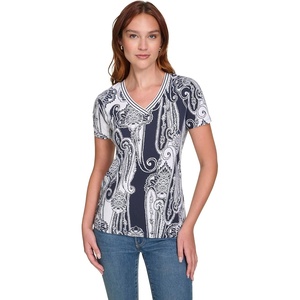 image:imageNautica Womens Stripe VNeck Short Sleeve TShirtNight SkyBright White