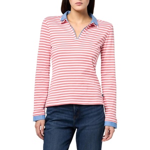 image:imageNautica Womens Striped Long Sleeve Knit Double Collar ShirtCoralieBright White