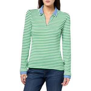 image:imageNautica Womens Striped Long Sleeve Knit Double Collar ShirtNew LeafBright White