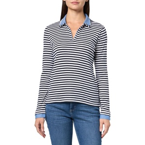 image:imageNautica Womens Striped Long Sleeve Knit Double Collar ShirtNight SkyBright White